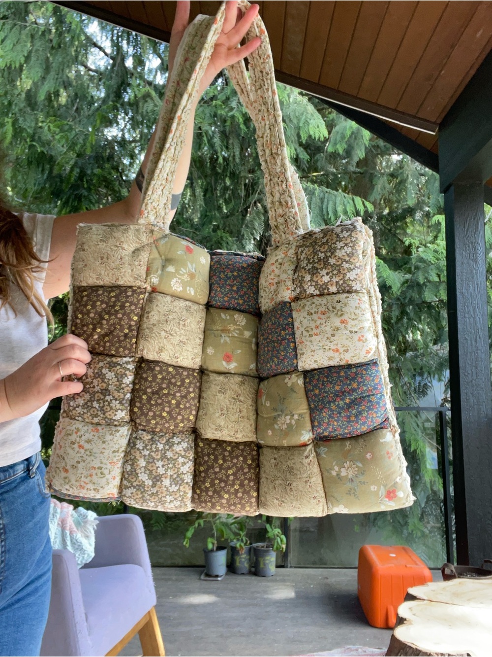 Handmade puff patchwork quilted tote
